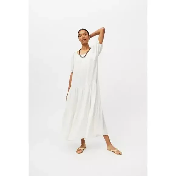 chinese dress ladies BEAU & RO Lisa Maxi Dress Beige Palm Leaf